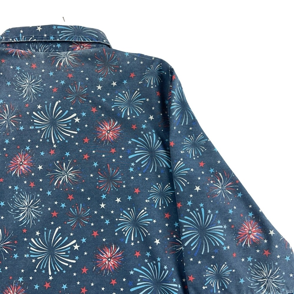 Blair Button Up Shirt Women Large Blue Fireworks Patriotic 3/4 Sleeve Top - Picture 9 of 11